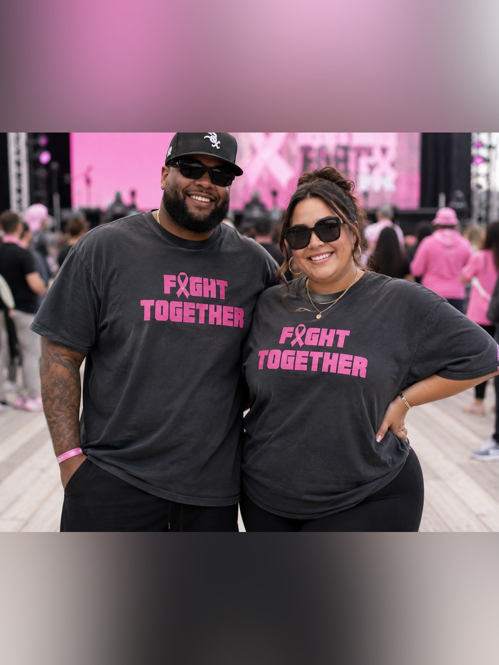 Breast Cancer Awareness Fight Together Graphic Tshirt EUC